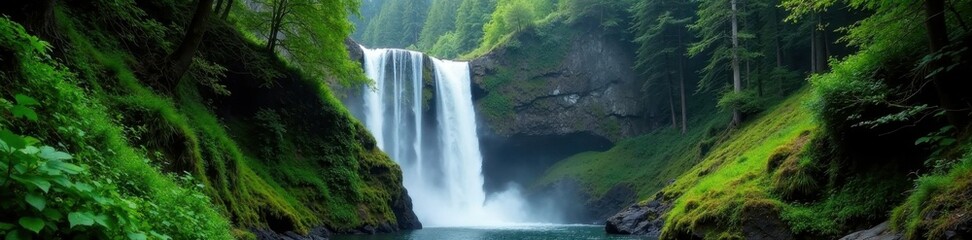 Obraz premium Majestic Multnomah Falls cascading down lush Oregon forest, spectacular, pnw