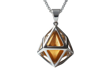 Elegant gold geometric pendant necklace silver chain black background on transparent background