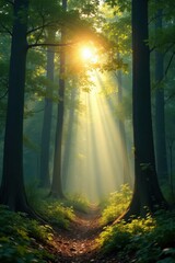 Fototapeta premium Radiant sunlight illuminating the forest canopy, light, canopy