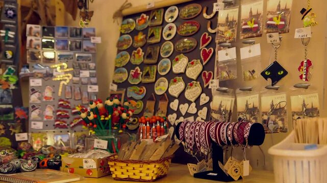 Many Different Small Souvenirs in the Gift Shop. Souvenir, Memento or Keepsake is an Object a Person Acquires for the Memories the Owner Associates with it.