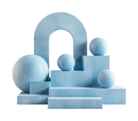 Creative blue shapes display design minimalism isolated on transparent background, png