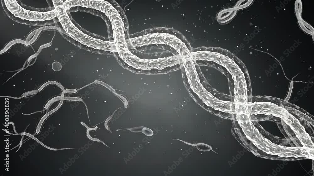 Aufkleber detailed microscopic view of a complex helical structure and various mobile microorganism forms floa