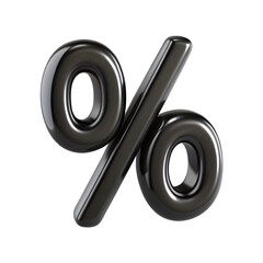 Black percent sign 3d rendering isolated on transparent background. Cut out