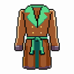 Fototapeta premium Pixel Art Brown Trench Coat with Green Collar and Belt Retro 8 bit Style Illustration