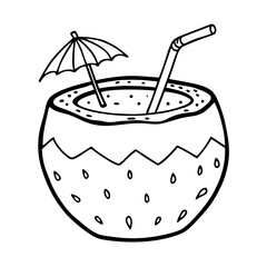 Tropical Coconut Drink with Straw and Umbrella  Illustration