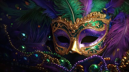 Mysterious Mardi Gras Mask: A Celebration of Feathers, Beads, and Intrigue