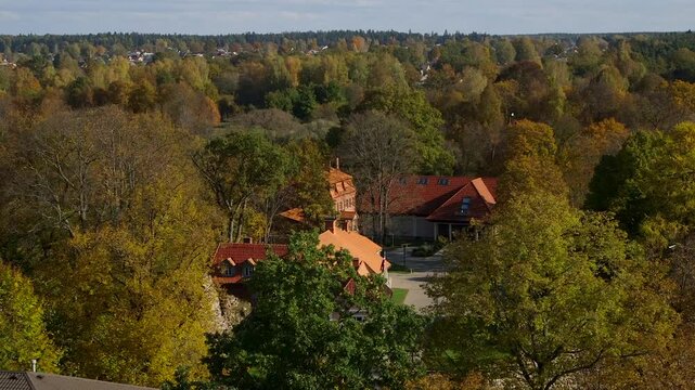 Small Rural Town Viewed from Above in Eastern Europe. Valmiera is One of the Oldest Cities in Latvia, Having Been a Member of the Hanseatic League.