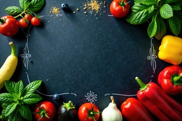 Chalkboard Background Restaurant Menu with Fresh Fruits and Vegetables, menu board, vegetables