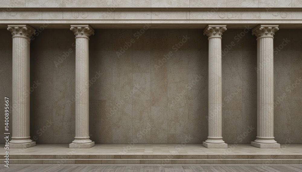 Poster exploring classical architecture ancient columns in a minimalist gallery indoor exhibition space mod