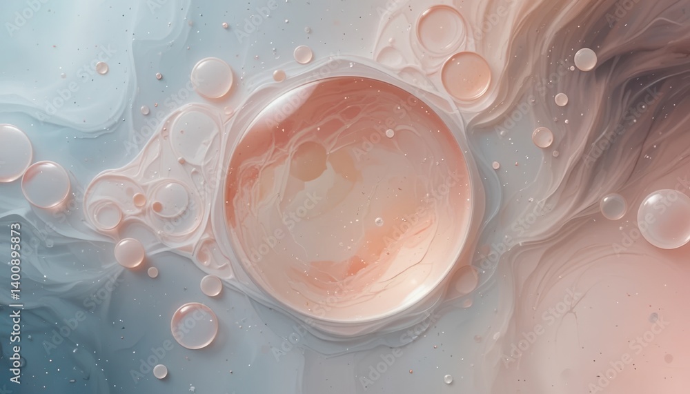 Aufkleber fluid abstract art composition featuring bubble-like structures in soft pastel colors digital artwor