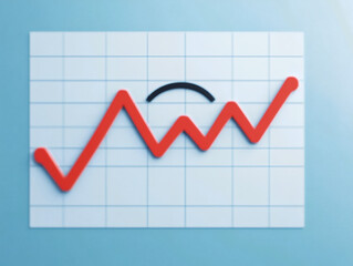 A stylized graph with a fluctuating red line on a grid, indicating growth trends and fluctuations in data, set against a soft blue background.