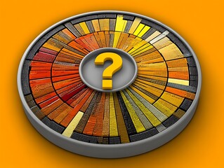 Image of a circle with sections, color pattern, and a central question mark.