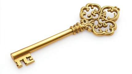 Ornate Gold Key with Unique Design and Classic Shape