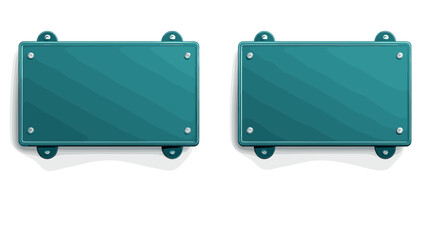 Two Teal Rectangular Metal Plates on a White Wall