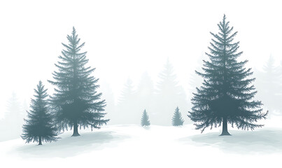 Obraz premium illustrations of various trees, leaves, grasses, and botanical elements on white background.