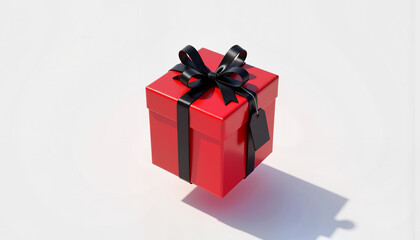 Obraz premium Red Gift Box with Black Ribbon on White Background 