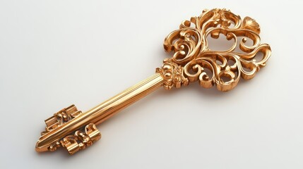 Elegant Handcrafted Golden Key with Intricate Carvings