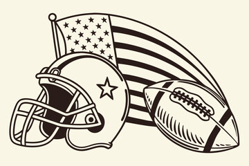 Minimalist American Football Logo with Stars and Stripes, Sports Icon Design