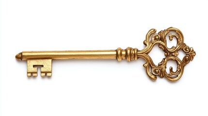 Decorative Gold Key with Intricate Handle Design