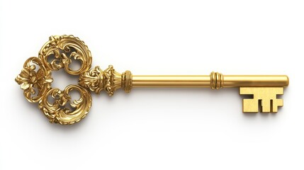 Ornate Decorative Gold Key with Intricate Design