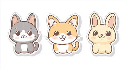 Obraz premium Kawaii Animal Sticker Set Isolated on White Background