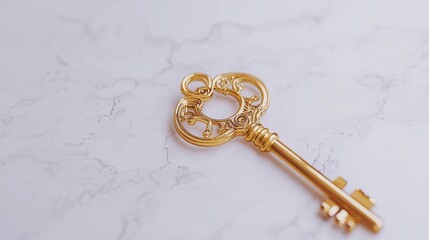 Elegant Gold Key on Marble Surface
