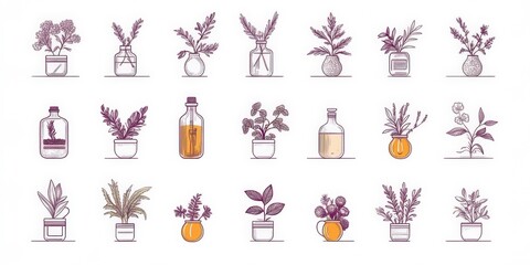 minimalistic farm lavander icons set