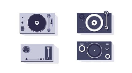 Collection of Four Retro Turntable Illustrations