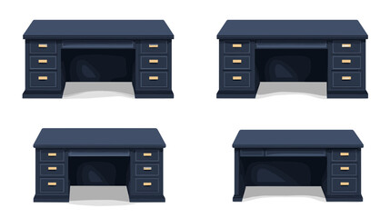 Obraz premium Dark Blue Wooden Office Desk with Gold Drawers Illustration