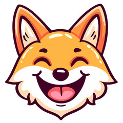Happy smiling fox portrait, cheerful red fox head, hand drawn doodle cartoon character clip art, kawaii isolated cute simple vector illustration