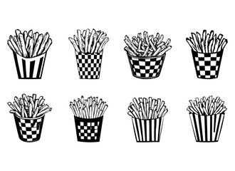 French fries icon on white background Vector Set