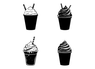 Black milkshake vector designs in cartoon, clipart, and line art style