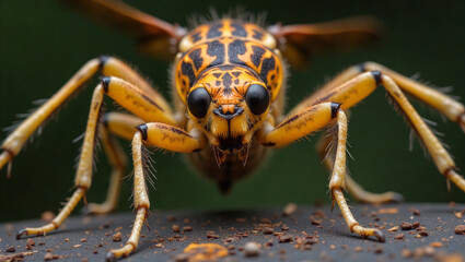 Fototapeta premium Insect close-up observing on a dark surface 