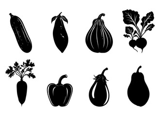 silhouettes, stencils of vegetables, root vegetables. Vector illustration Set