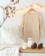 Cozy Holiday Vibes with Vintage Sweater and Candle