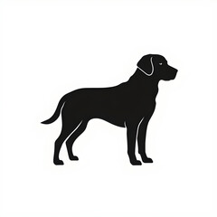 Sluet of a Labrador retriever dog standing straight in solid black with a white background