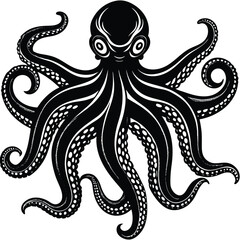 Adobe Illustrator ArtwoOctopus Icon on Black and White Vector Backgroundsrk