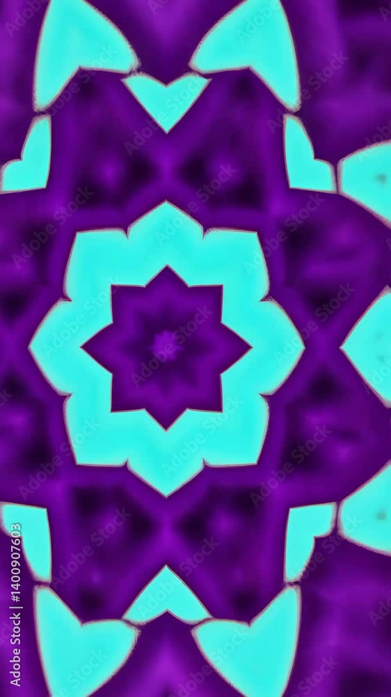 Poster kaleidoscopic pattern showcasing geometric shapes against a vibrant purple backdrop creating an abst
