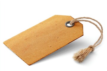 Blank Cardboard Price Tag with String Isolated on White