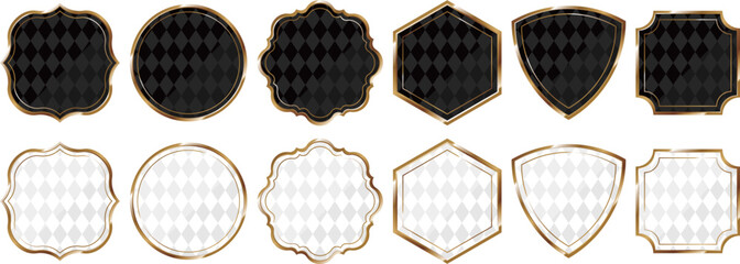 高級感のあるダイヤ模様のフレーム12種セット　ブラック＆ホワイト