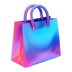 Colorful gradient shopping bag, vibrant blue and pink tones with a soft glowing effect, isolated on clear PNG background