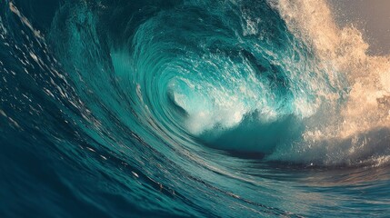 Ocean Wave Crashing Forming Barrel Shape at Sunset