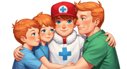 Isolated Father and Sons Cartoon