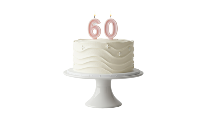 Isolated 60th birthday cake with candles