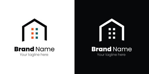 Modern Minimalist Building Logo Design in Black and White. Real estate logo design 