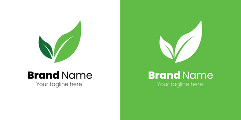 Eco-Friendly Logo Design with  Two Leaves. Organic leaf logo design 