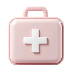 Pink first aid kit with a white plus symbol, isolated on clear PNG background