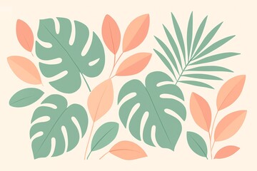 Minimal Flat Vector of Tropical Leaves in Soft Pastel Tones. 