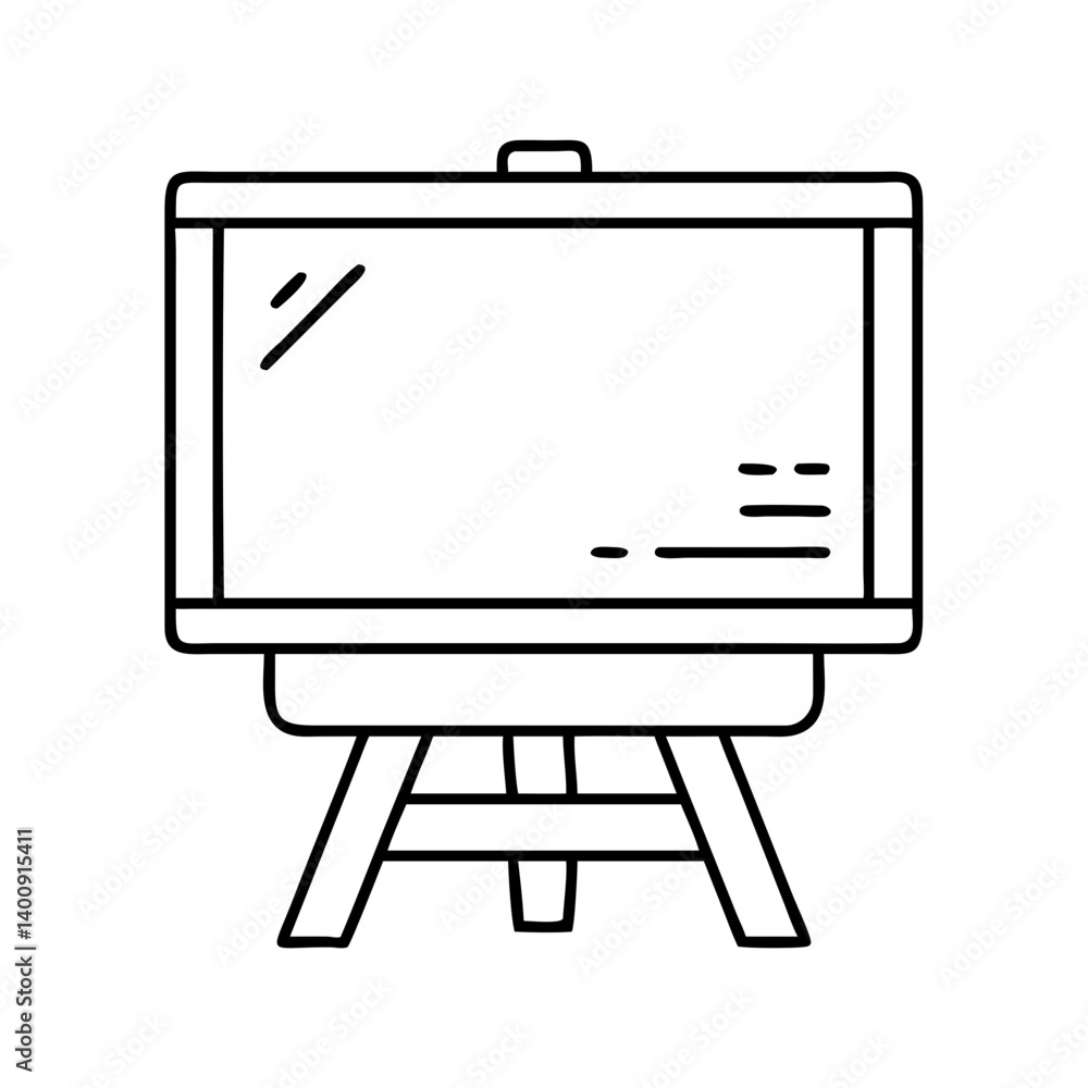 Poster simple line drawing of a small easel displaying a blank presentation board