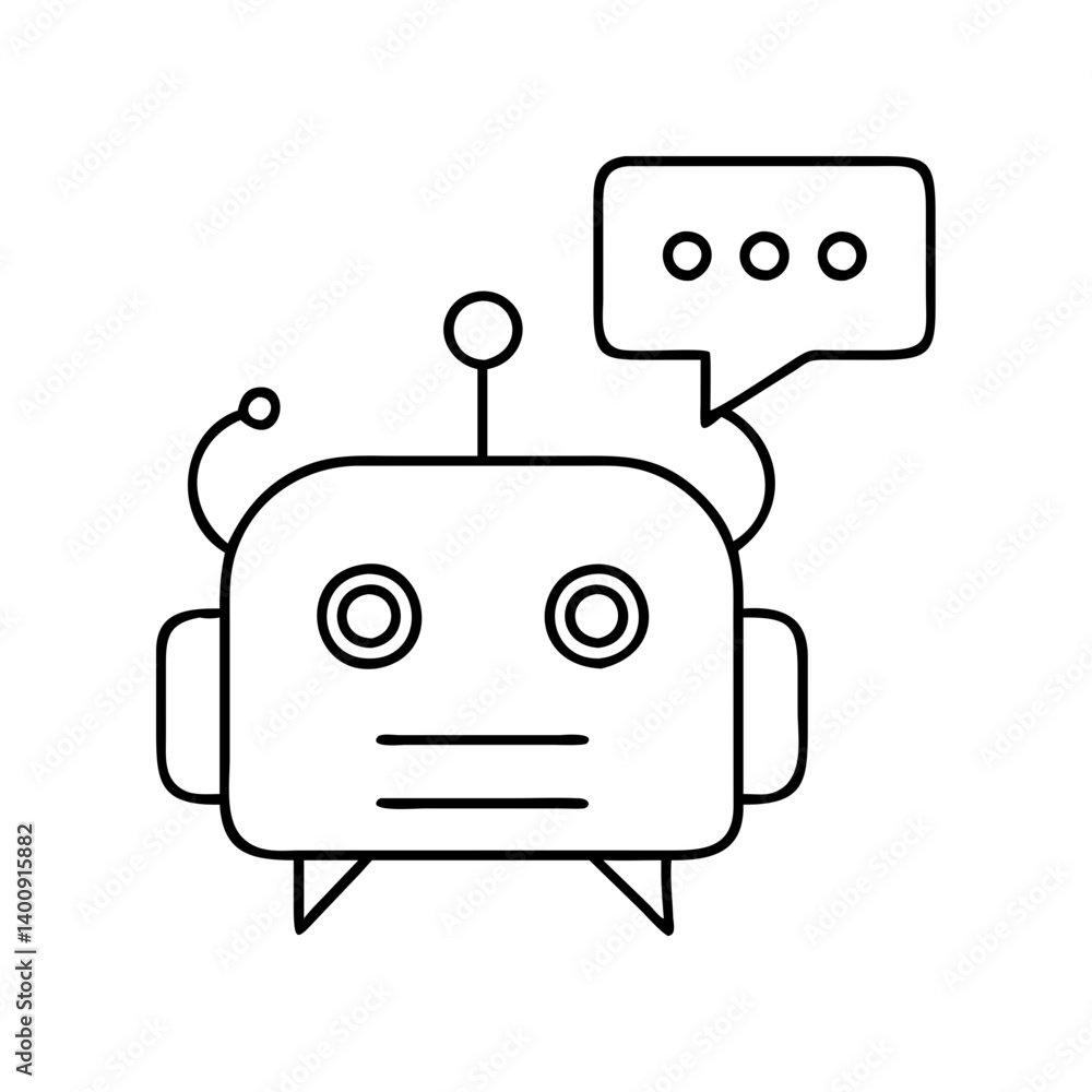 Aufkleber a simple line drawing of a friendly robot communicating with a speech bubble